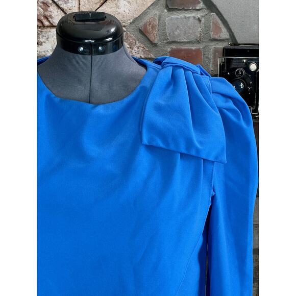 Dress sheath big bow puff sleeves blue long sleeve - Picture 3 of 12